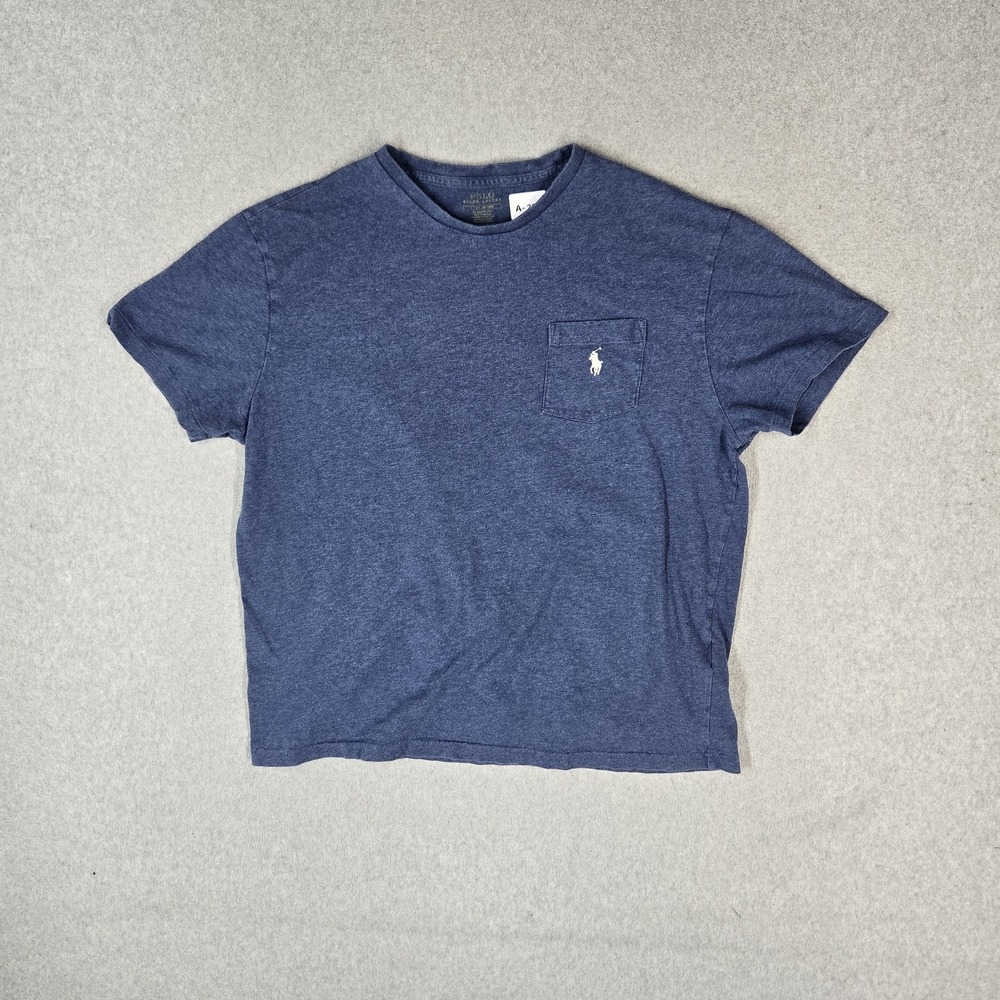 Polo Ralph Lauren Men Shirt L Blue Embroidered Pocket Logo Classic Short Sleeve